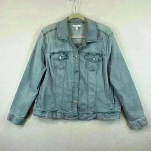 Boutique Jean Jacket Women's 1X Light Wash Blue Cotton/Spandex